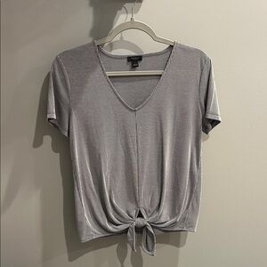 Ann Taylor Gray Striped Tie-Front Tee